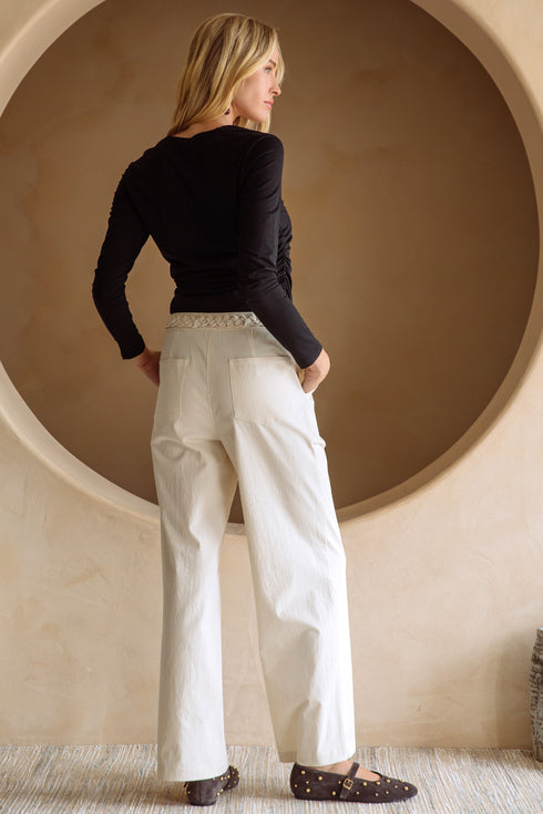 BRAIDED WAIST STRAIGHT PANTS